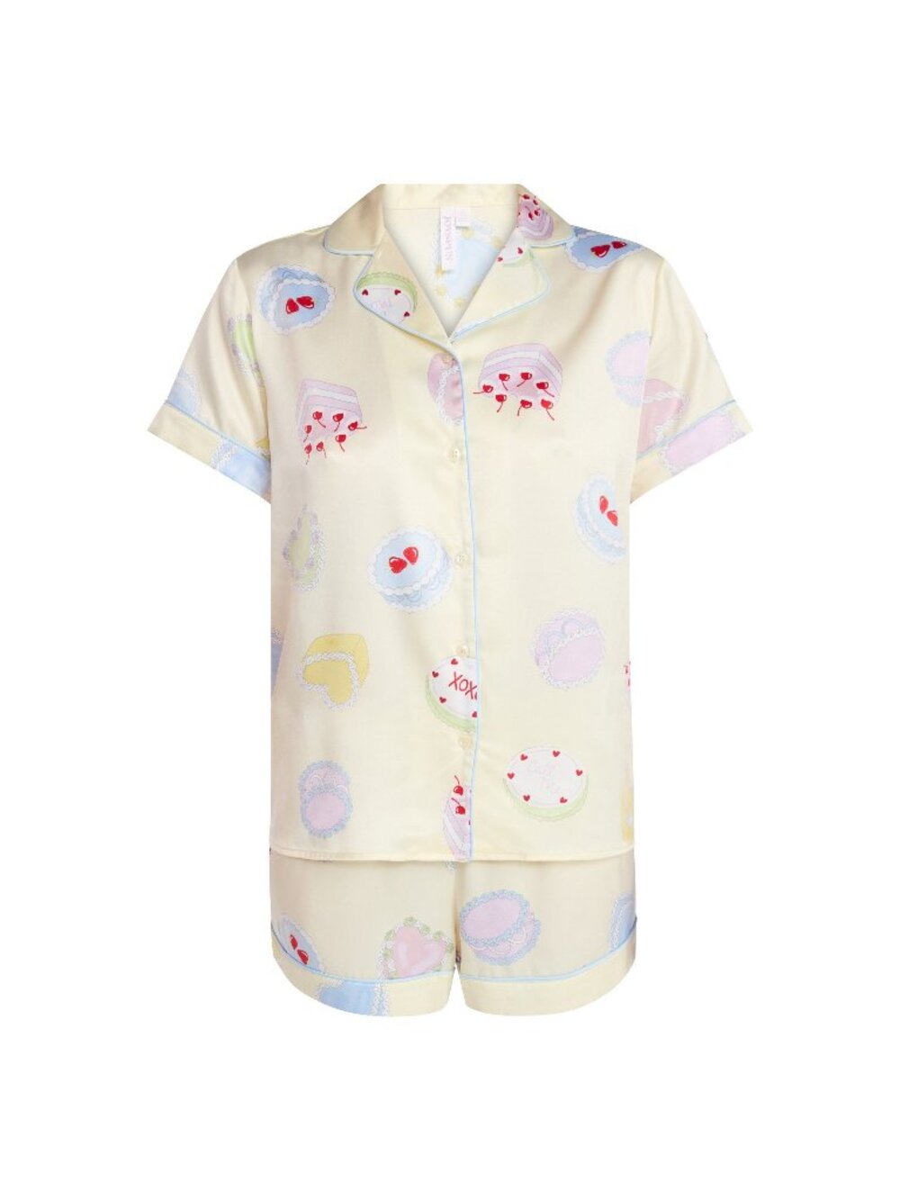 Joyspun Women’s Satin Pajama Set Size 2X With Cake Print Short-Sleeve Button-Dow